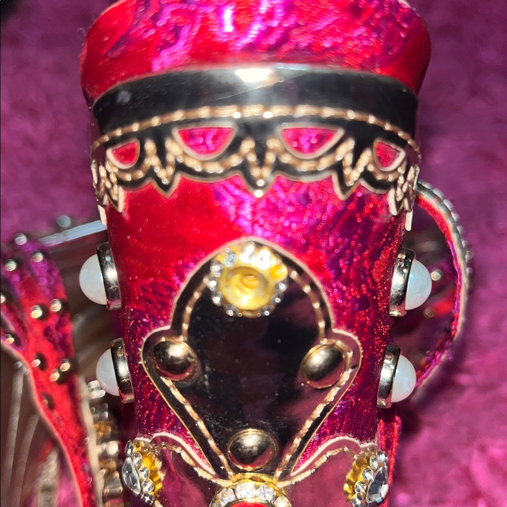 Nordstrom AZALEA WANG - Red Jeweled Platform Sandals w/ Crystal Accents, (SZ.7) - Picture 8 of 12